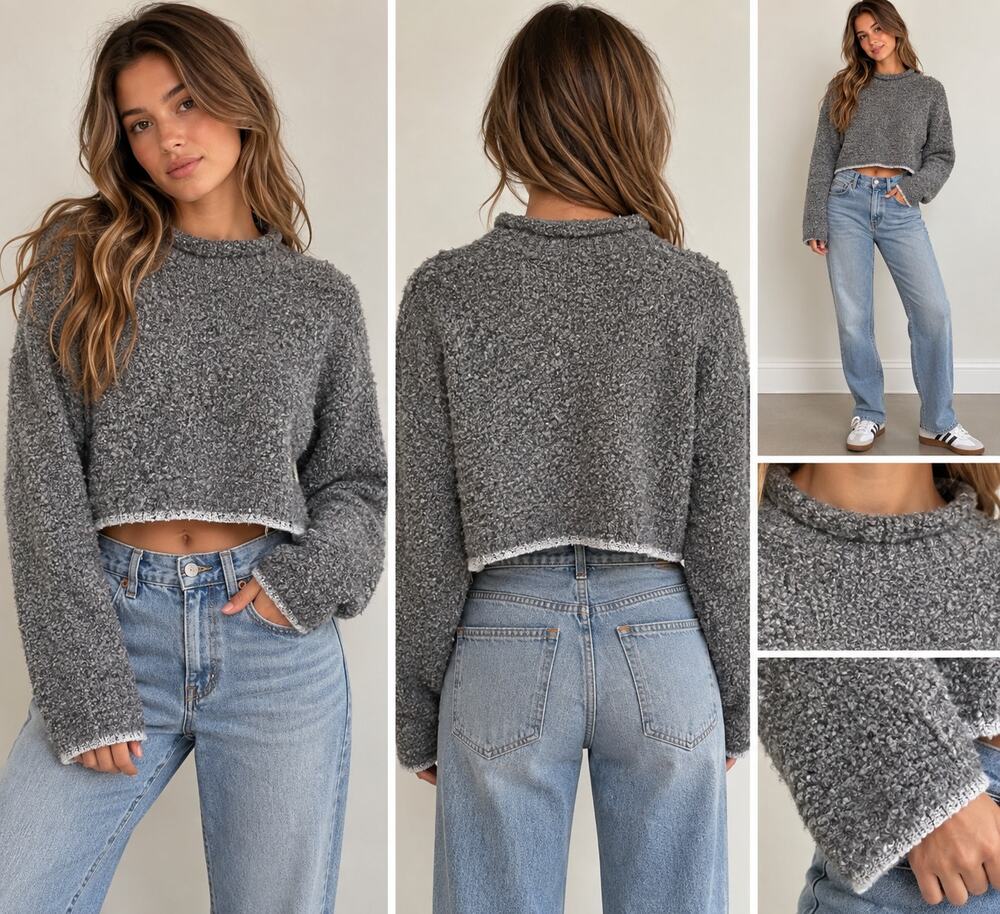 Urban Outfitters Gray Bouclé Cropped Sweater – XS